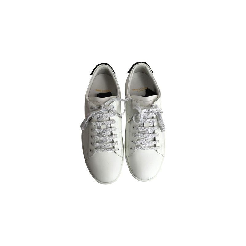 Saint Laurent Lips Classic Court Sneakers In White Leather
